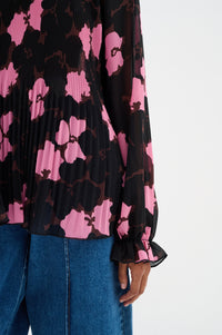 InWear Mendra Cashmere Pink Flower Plisse Oversized Blouse, 30109660