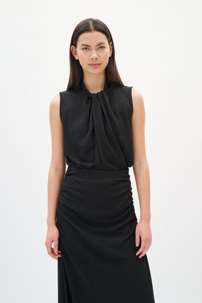 InWear Krith Koto Black Lurex Metallic Knot Neck Top