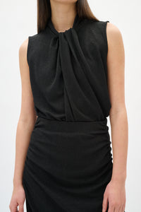 InWear Krith Koto Black Lurex Metallic Knot Neck Top