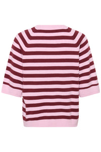 InWear MadieIW Baby Pink/Burgundy Stripe Knitted T-Shirt Pullover, 30112398