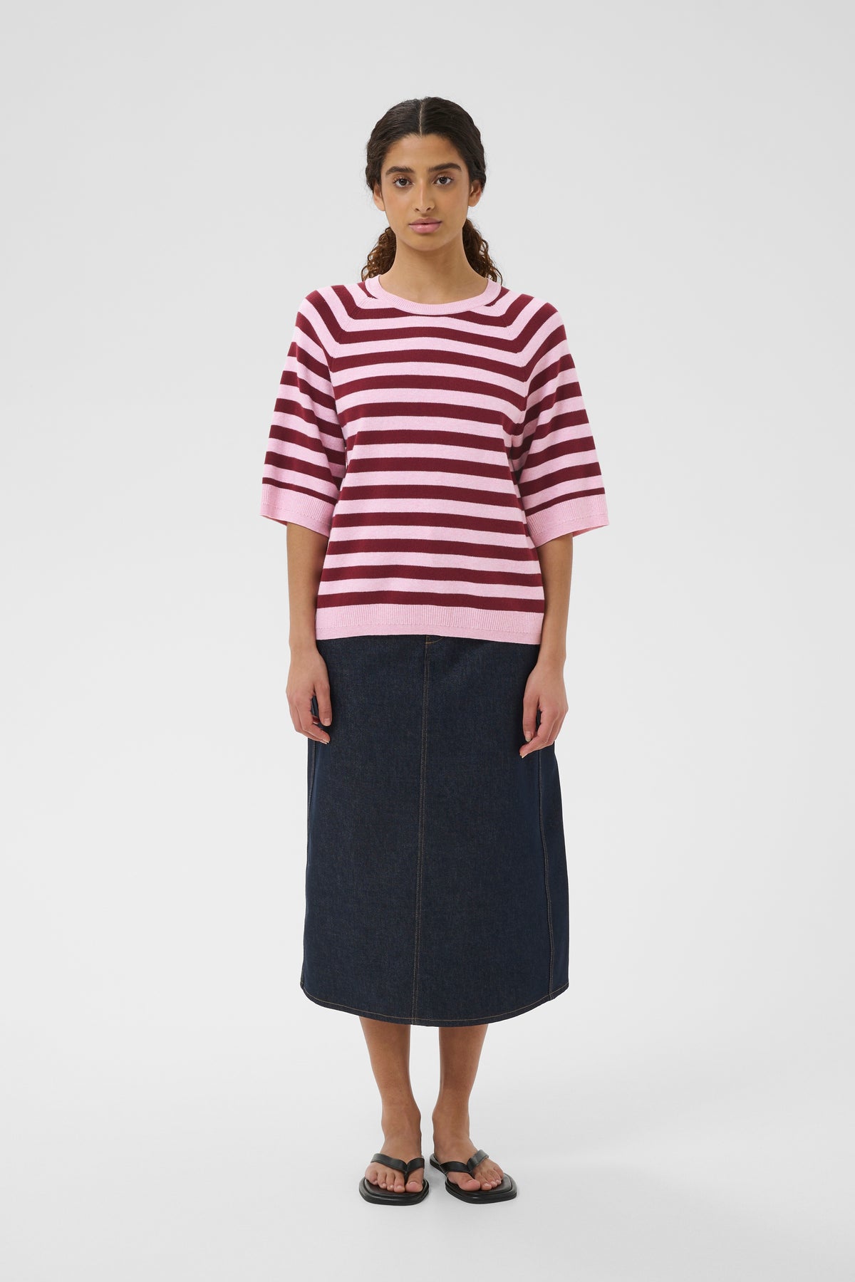 InWear MadieIW Baby Pink/Burgundy Stripe Knitted T-Shirt Pullover, 30112398