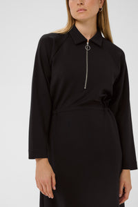 InWear Simi Vincent Black Modal Zip Midi Length Dress, 30112435