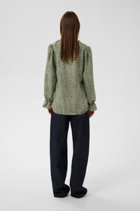 InWear LibertyIW Mulled Basil Polka Dot V-Neck Blouse