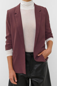 Soaked in Luxury Shirley Huckleberry Ruched Sleeve Blazer, 30403608