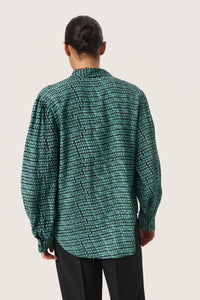 Soaked in Luxury Makena Bottle Green Square Print Shirt, 30407024