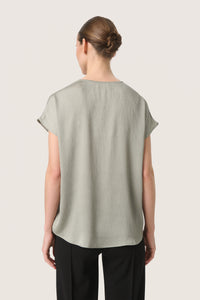 Soaked in Luxury Loana Marija Shadow Green V-Neck Blouse, 30407198