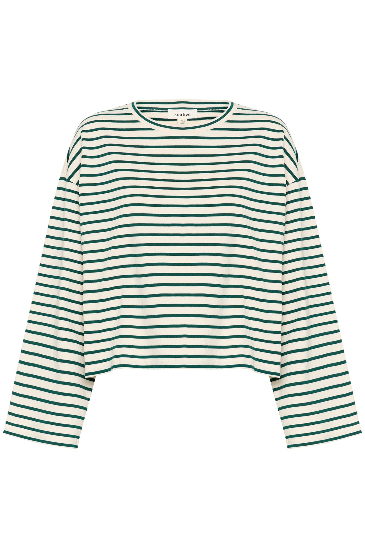 Soaked in Luxury Neo Rain Forest Green Striped Boxy Fit Long Sleeve Top, 30407327