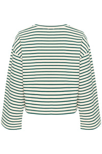 Soaked in Luxury Neo Rain Forest Green Striped Boxy Fit Long Sleeve Top, 30407327