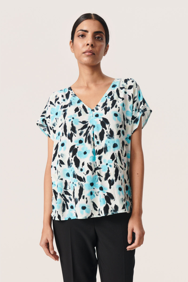 Soaked in Luxury Dusine Marija Seat Jet Flower Print Top,  30407340