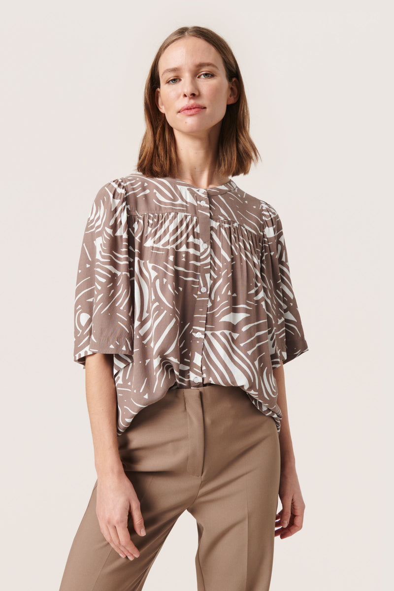 Soaked in Luxury Marian Walnut Line Oversized Blouse, 30407342