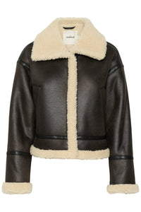 Soaked in Luxury Elora Faux Leather Jacket with Faux Shearling Trim, 30407494