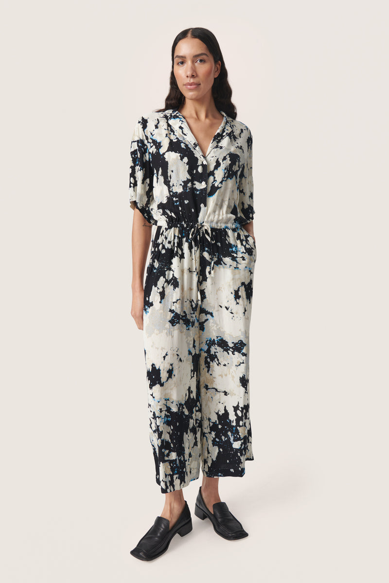 Soaked in Luxury Zaya Black Cloud Print Relaxed Fit Culotte Jumpsuit, 30407511