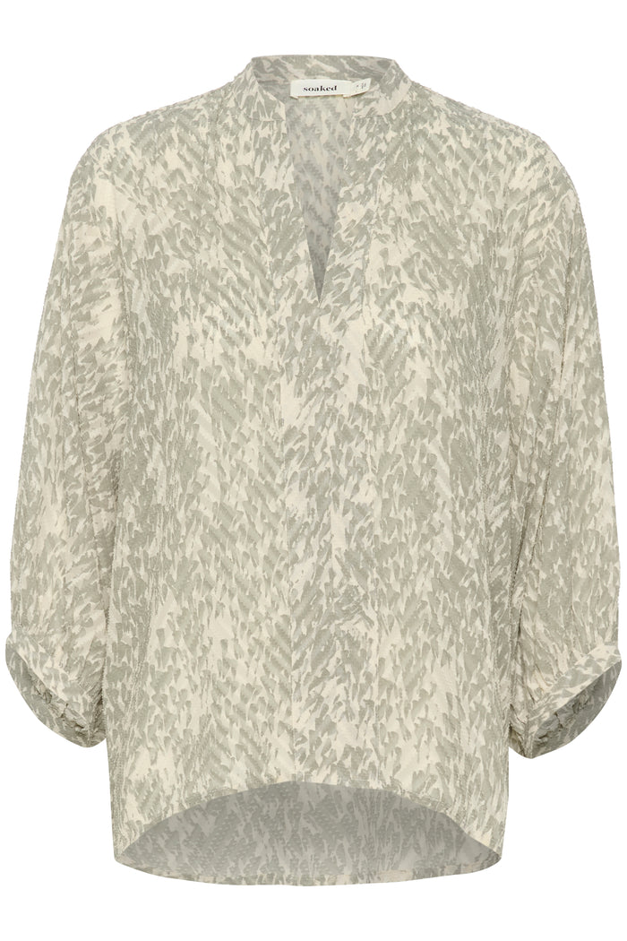 Soaked in Luxury Osaka Amily Shadow Green Printed Blouse, 30407538