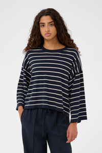 Soaked SlSpina Navy/Cream Striped Cropped Knit