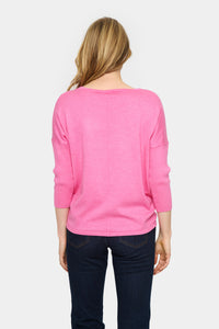 Saint Tropez Mila Pink Cosmos Melange Round Neck Knit, 30500003