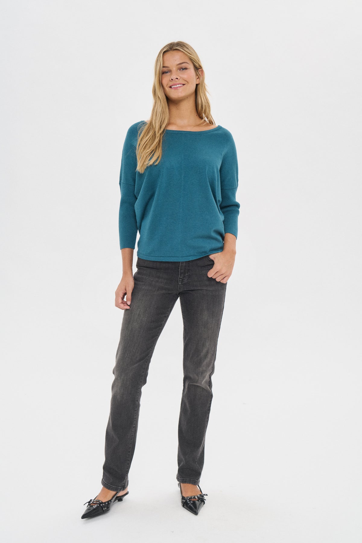 Saint Tropez Mila Teal Round Neck Knit
