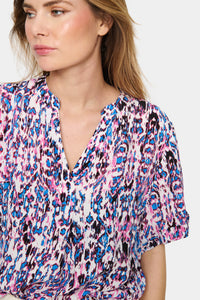 Saint Tropez Agnes Pink Cosmo Ikat Paint Printed Longline Blouse, 30510258