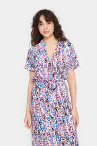 Saint Tropez Blanca Pink Cosmo Ikat Paint Printed Oversized Shirt Dress, 30510404