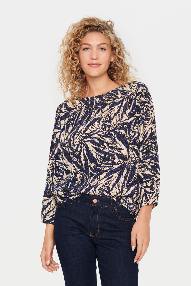 Saint Tropez Blanca Adele Zebra Leaves Print Blouse, 30512963