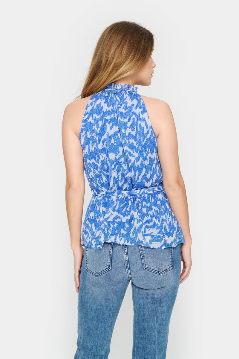 Saint Tropez Elfa Surf Blue Abstract Print Halterneck Blouse, 30513199