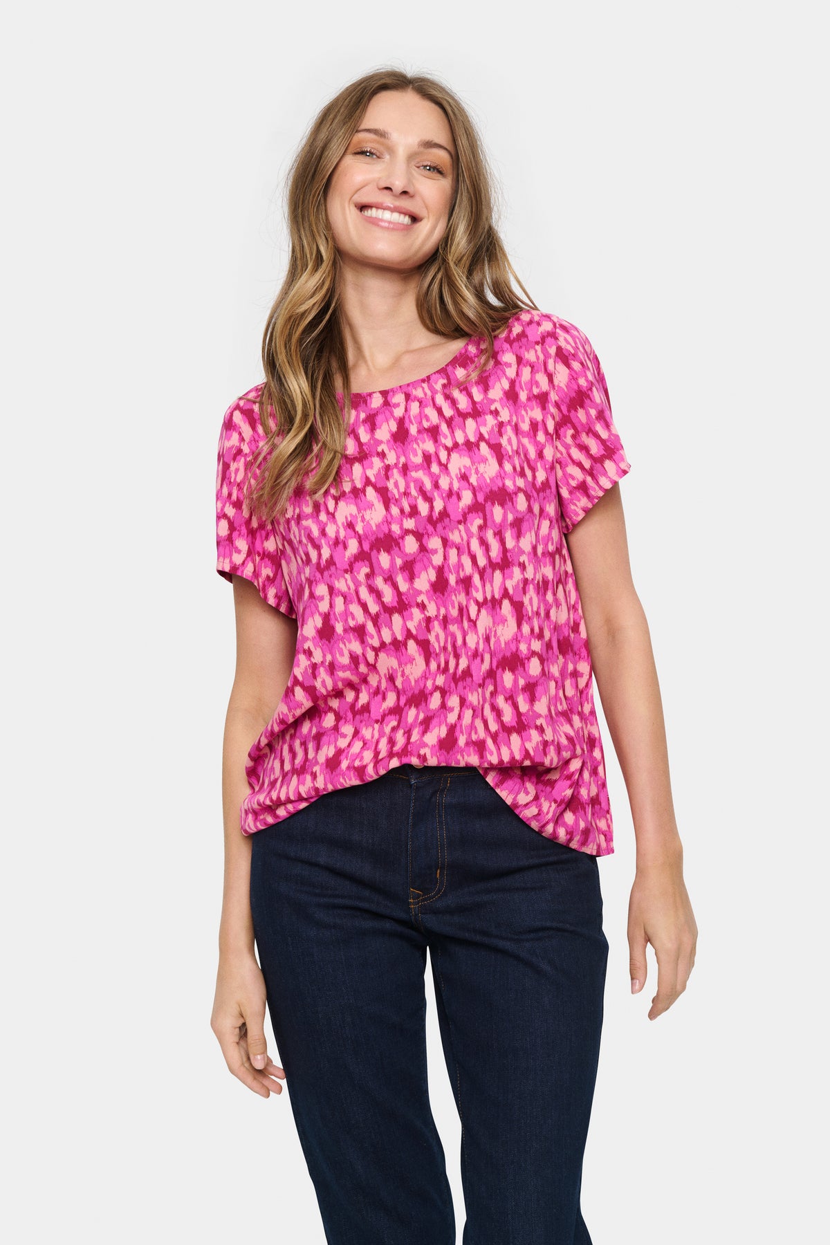 Saint Tropez Fatilde Fuchsia Leopard Print Boxy Fit Top