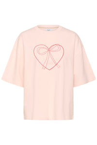 Saint Tropez Pexton Baby Pink Heart Bow Embroidered Boxy T-Shirt, 30514916