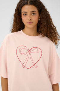 Saint Tropez Pexton Baby Pink Heart Bow Embroidered Boxy T-Shirt, 30514916