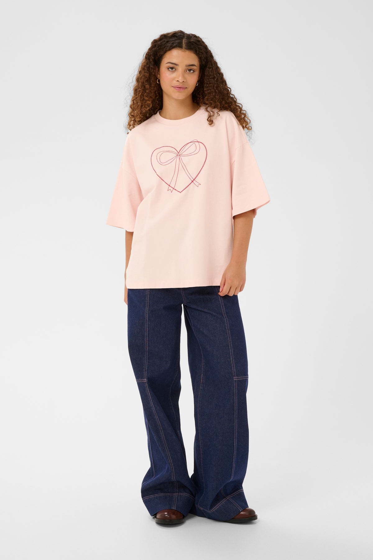 Saint Tropez Pexton Baby Pink Heart Bow Embroidered Boxy T-Shirt, 30514916