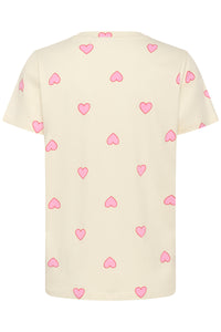 Saint Tropez Pixilina Cream Bonbon Pink Heart Print T-Shirt, 30514919