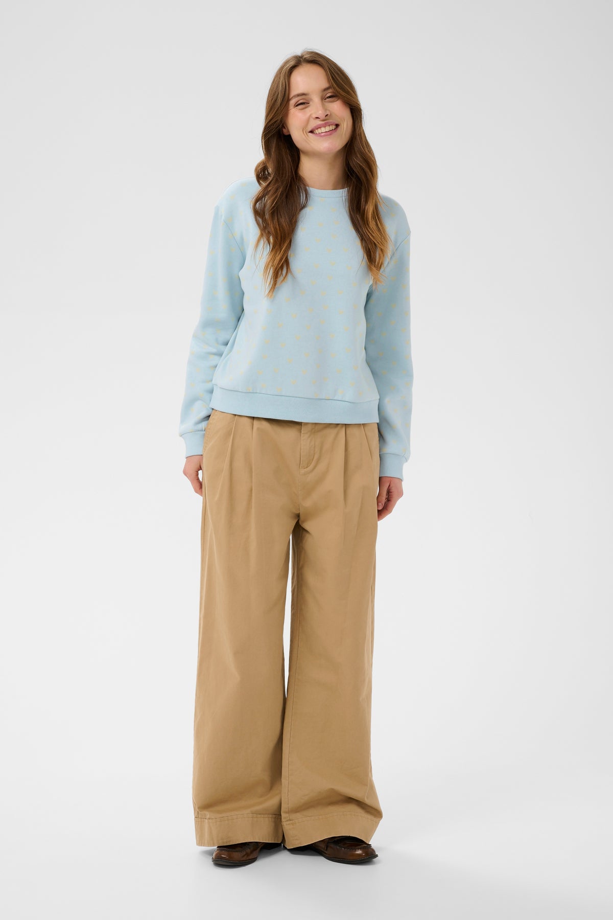 Saint Tropez Pamma Baby Blue/Beige Heart Print Fleece Lined Sweatshirt, 30514963