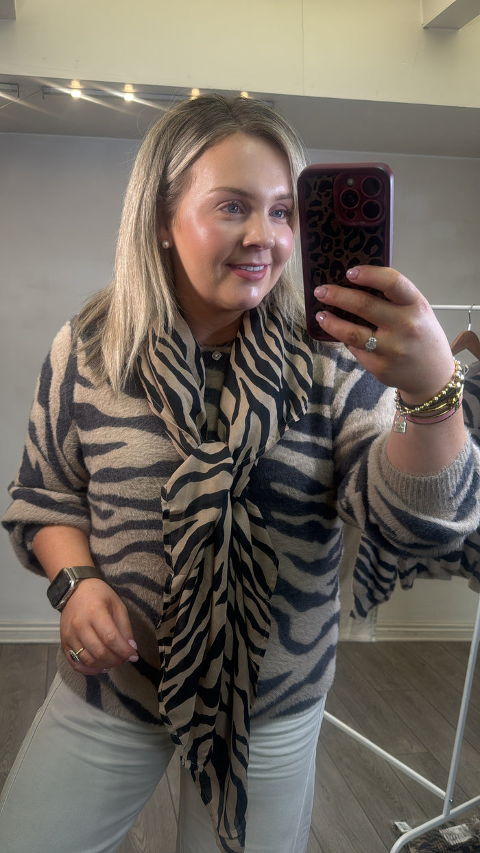 Garcia Black/Taupe Stone Zebra Print Scarf