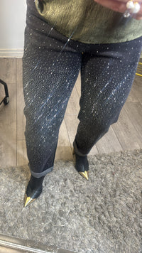 Toxik Highwaisted Boyfriend Charcoal Black Embellished Cropped Jeans