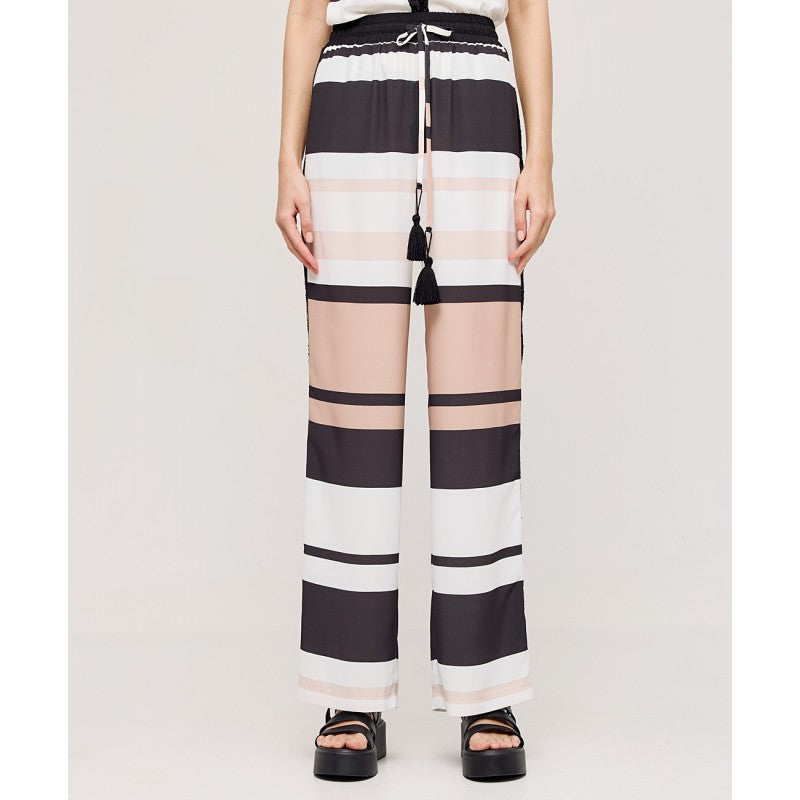 Access Fashion Black Colourblock Stripe Sequin Wide Leg Trousers, 43-5006