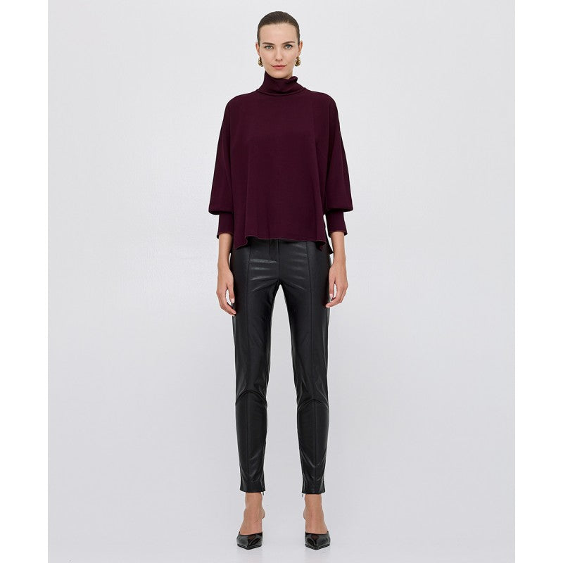 Access Fashion Burgundy Plum High Neck Blouse with Slit Detailing