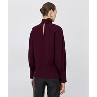 Access Fashion Burgundy Plum High Neck Blouse with Slit Detailing