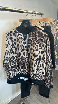 Access Fashion Leopard Bomber with Faux Leather Trim, 44-1087