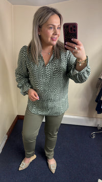 InWear LibertyIW Mulled Basil Polka Dot V-Neck Blouse, 30112584