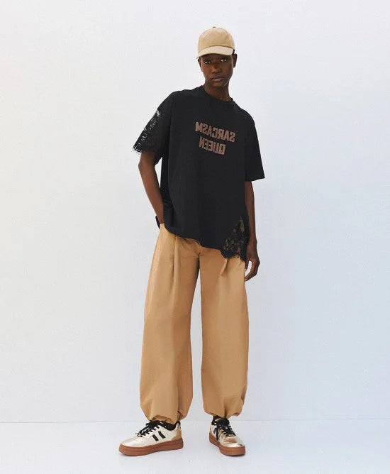Access Fashion Black 'SARCASM QUEEN' Oversized Lace T-Shirt