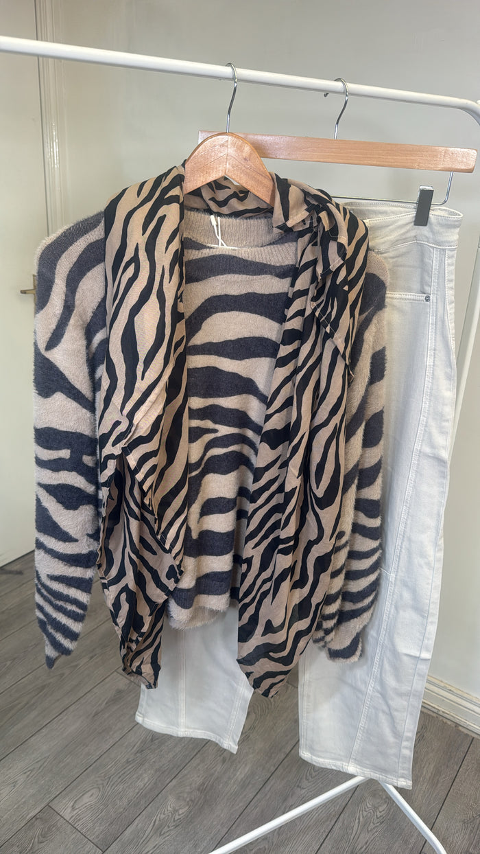 Garcia Black/Taupe Stone Zebra Print Scarf