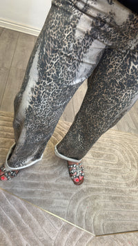 Toxik Highwaisted Barrel Leg Leopard Print Jeans