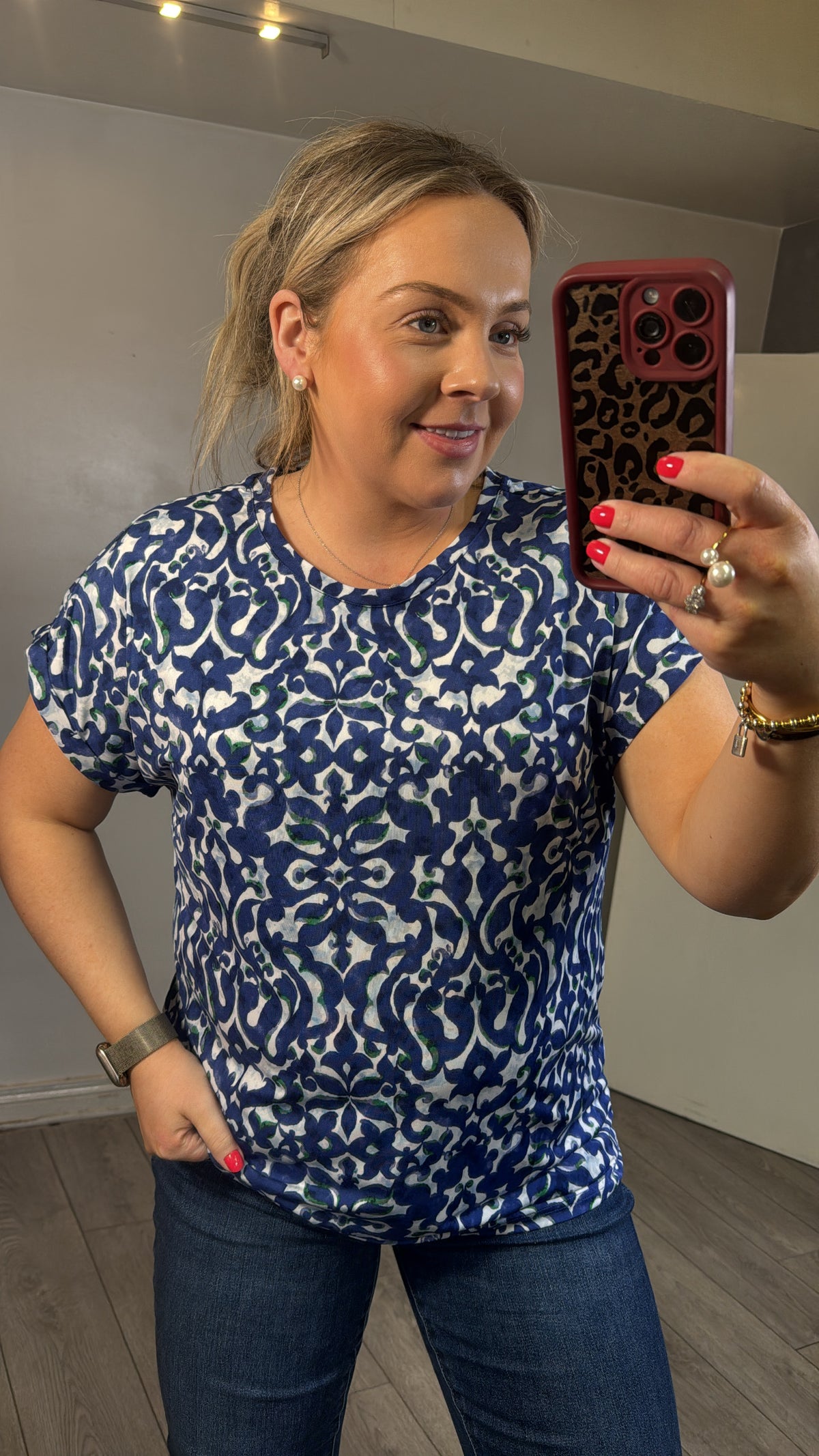 Fransa FrSeen Cobalt Navy Blue Printed T-Shirt