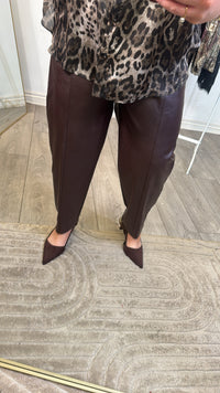 Access Fashion Coffee Faux Leather Barrel Leg Trousers, 64-5021