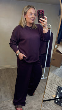 B.Young ByPusti Fudge Burgundy Modal Wide Leg Joggers with Piping Trim, 20819667