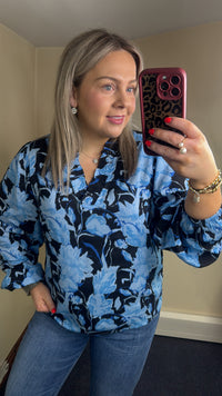 Kaffe Kasasia Blue Flower Print V-Neck Blouse
