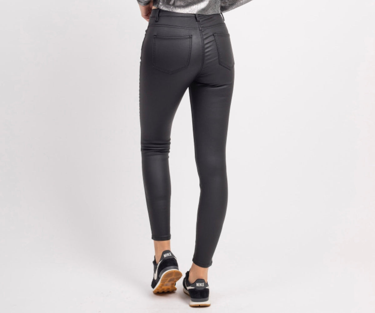 BACK IN STOCK - Toxik Black Highwaisted Bum Lift Matte Coated Jeans