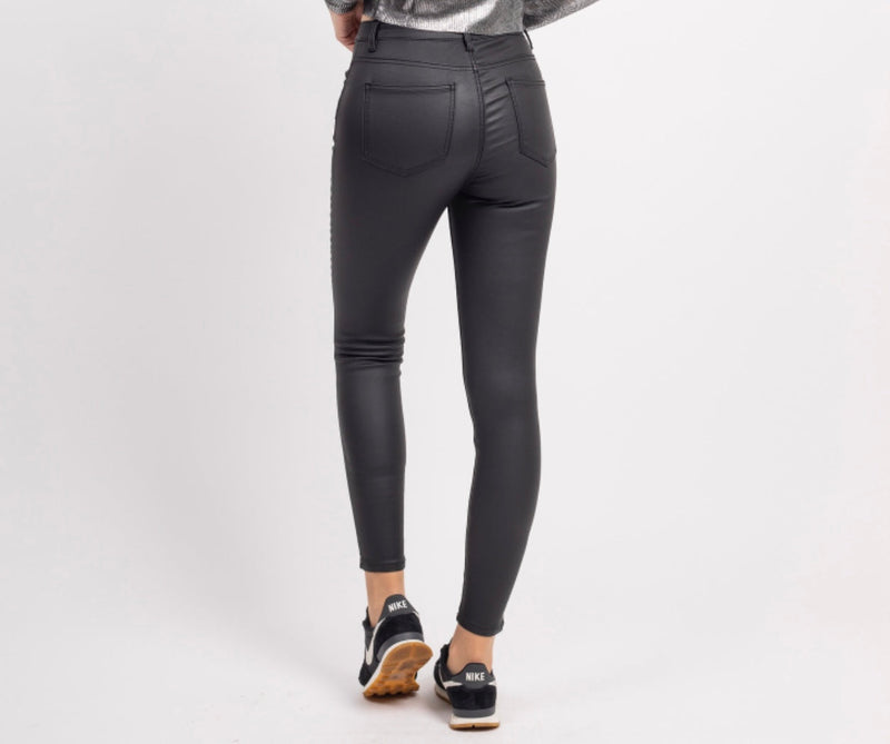 BACK IN STOCK - Toxik Black Highwaisted Bum Lift Matte Coated Jeans