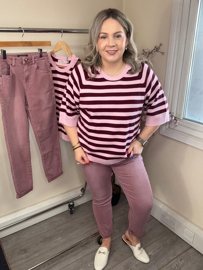 Toxik Highwaisted Boyfriend Dusky Pink Cropped Jeans