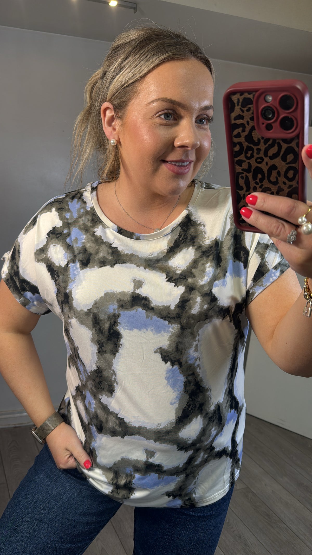 Fransa FrSeen Marble Hydrangea Blue Printed T-Shirt