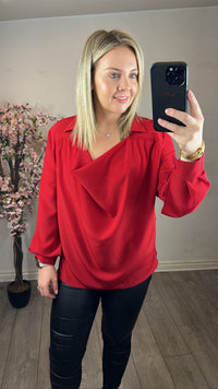 Access Fashion Lady in Red Draped Neck Blouse, 34-2012