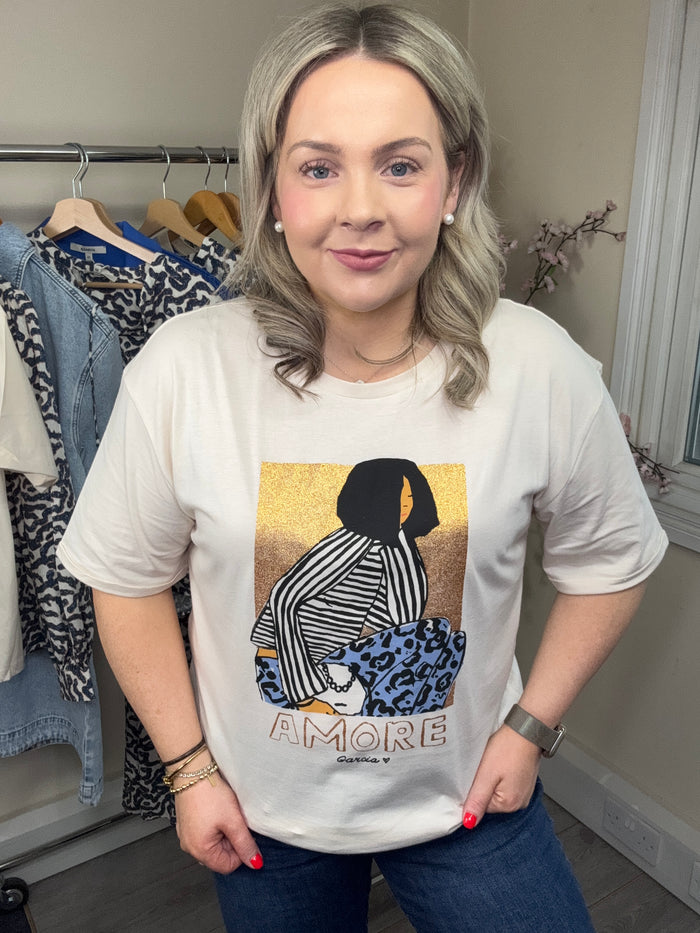 Garcia Cream Printed Front T-Shirt, O260006